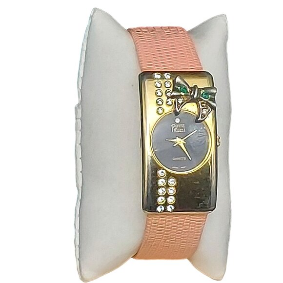 Pierre Ricci Womens Quartz Watch With Pink Leather Strap & Crystal Accents New B - Picture 4 of 9